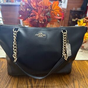 Coach Black Tote with Gold Chain Accents